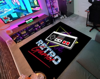 Retro tapijt voor gamerconsole, gamingkleed, e-sporttapijt, gametapijt, gamerkleed, gamedecor, aangepast tapijt, geweldig tapijt, vloerkleed, gamingcadeau, tapijt voor speelkamer,,