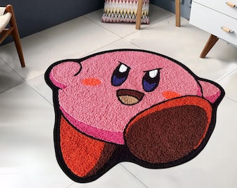 Kirby Rug, Cute Rug, Gift for Daughter, Video Game Characters, Kirby Game Rug, Pink Rug, Kids Room Rug, Area Rug, Tufted Look Printed Rug