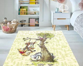 Winnie the Pooh Rug,Cute Bear Rug,Cute Rug,Cartoon Rug,Children&#39;s Room Rug,Colorful Rug,Bedroom Rug,Nursery Decor,Custom Rug,Area Rugs