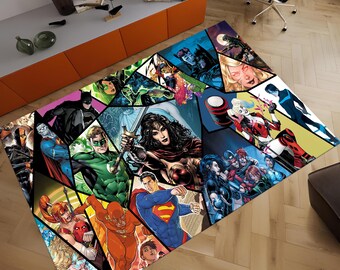 Marvel Characters Rug, Justice League Rug, Superheros Rug, Fantastic Rug, Movie Decor, Colorful Rug, Cool Rugs, Area Rugs, Gifts for her