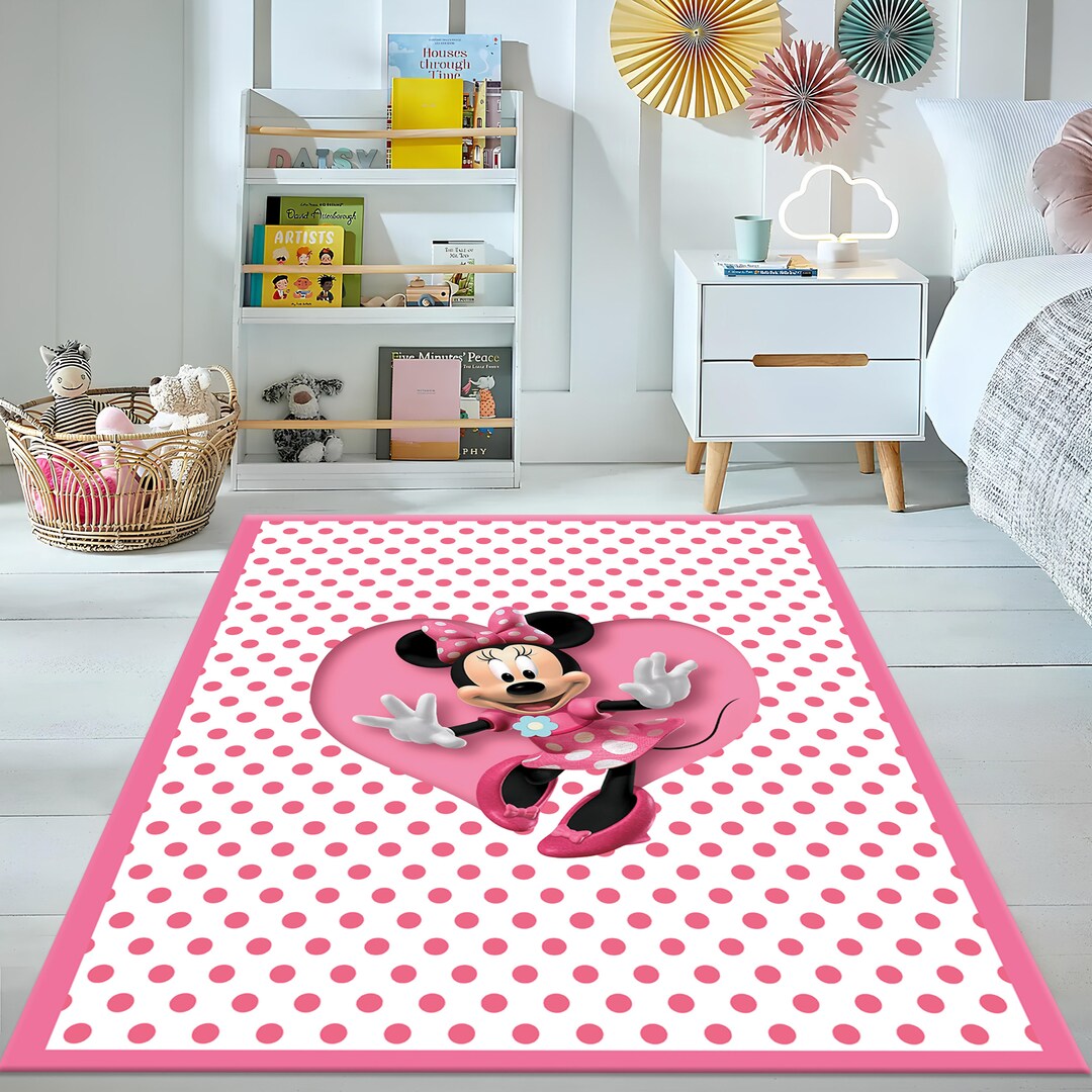 Minnie Mouse Rug, Kids Rug, Cute Rug, Colorful Rug, Pink Rug, Custom ...