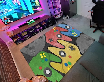 Colorful Game Controller Rug, Playroom Decor