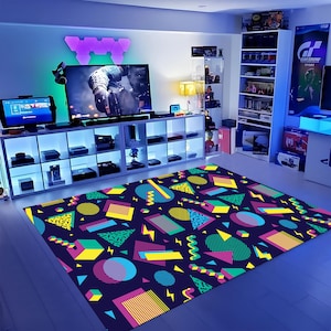 Retro Rug,Geometric Rug,Gamer Rug,Arcade Rug,Gaming Rug,Game Rug,Colorful Rug,Custom Rug,E-Sport Rug,Play Room Rug,Area Rug,Gaming Gifts
