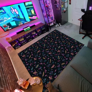 Retro Rug, Gamer Rug, Arcade Rug, Game Rug,Geometric Rug,Gaming Rug,Play Room Rug,Colorful Rug,Custom Rug,E-Sport Rug,Area Rug,Gaming Gifts