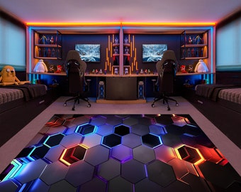 3D zeshoekig tapijt, gamerkleed, gamingkleed, gametapijt, geometrisch tapijt, kleurrijk tapijt, gameroomtapijt, gamedecor, aangepast tapijt, neontapijt, karpetten, gamingcadeau