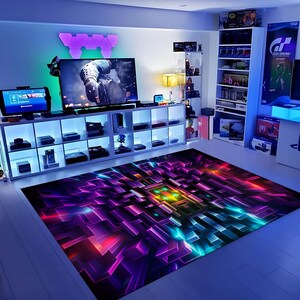 3D Shapes Rug,illusion Rug, Gamer Rug, Gaming Rug, Game Rug, Colorful Rug, Game Decor,Custom Rug,Cool Rugs,Area Rugs,Neon Rugs,Gaming Gift