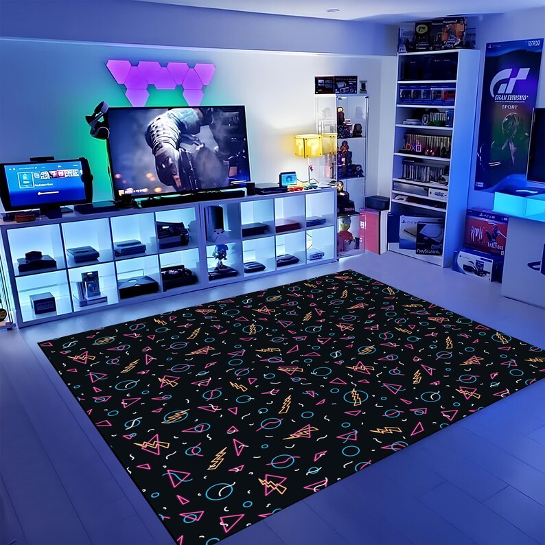 Geometric Gaming Rug Retro Rug, Gamer Rug, Arcade Rug, Game Rug,geometric Rug,gaming Rug ...