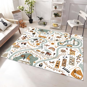 Speelkleed, tapijt stadsplattegrond, speeldecor, leuk tapijt, kindertapijt, decor kinderkamer, cadeau voor kinderen, speelkamerkleed, speelkleed, aangepast tapijt, gepersonaliseerde cadeaus, karpetten