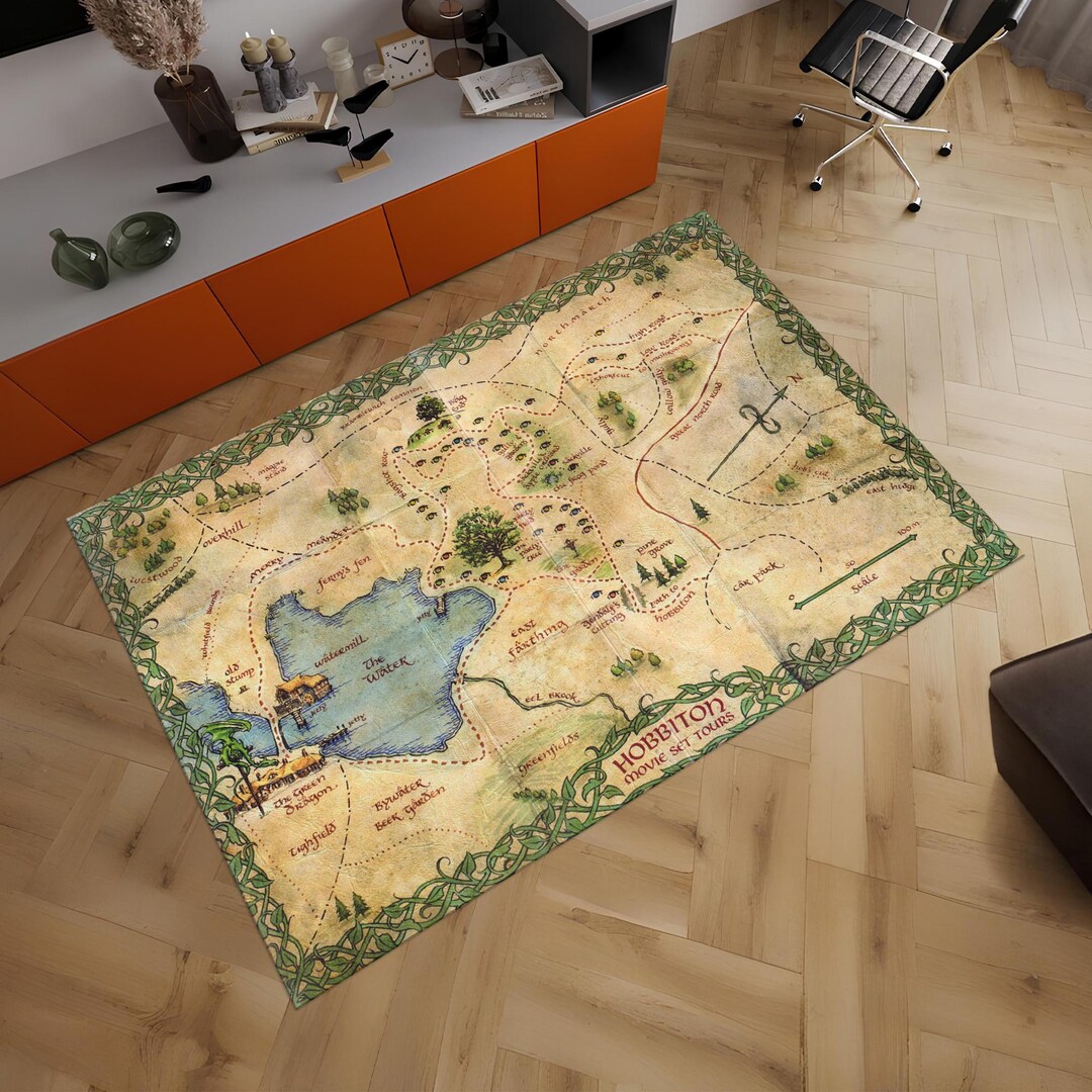 Hobbit Rug, Hobbiton Map Rug, Fantasy Adventure Movie Rug, Movie Rug ...