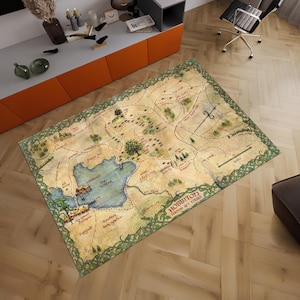 Hobbit Teppich, Hobbiton Karte, Fantasy Teppich, Abenteuer Film, Karte, Teppich, Geschenk für Sie