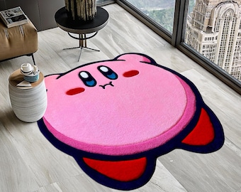 Kirby Rug, Kirby Game Rug, Cute Rug, Pink Rug, Gift for Daughter, Video Game Characters, Kids Room Rug, Area Rug, Tufted Look Printed Rug