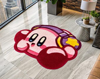 Kirby Rug, Cute Rug, Gift for Daughter, Video Game Characters, Kirby Game Rug, Pink Rug, Kids Room Rug, Area Rug, Tufted Look Printed Rug