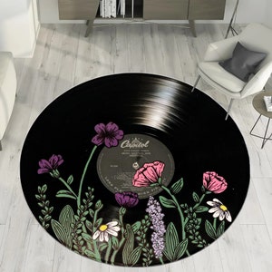 Vinyl Record Rug, Flowers Rug,Modern Rug,Round Rug,Music Rug,Colorful Rug,Cool Rugs,Music Decor,Music Room Rug,Popular Rug,Gift for Musician