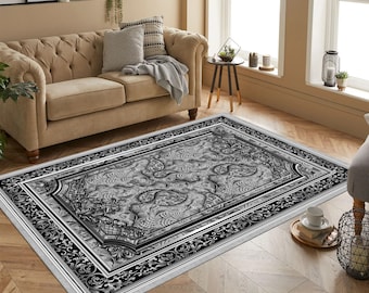 Gray Rug,Pattern Rug,Floral Rug,Luxury Rug,Modern Rug,Unique Rug,Home Decor,Area Rug,Rugs for Living Room,Rugs for Bedroom,Housewarming Gift