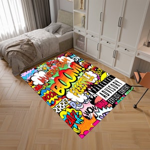 Alfombras geniales, alfombras de arte pop, alfombras de graffiti, alfombras de arte coloridas, alfombras populares, alfombras únicas, alfombras modernas, alfombras personalizadas, alfombras de área, alfombras para la sala de estar, regalos para ella