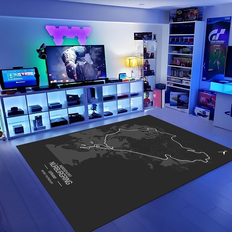 Tapijt racekaart, racegamekaart, gametapijt, autoracekaart, gameroomtapijt, gamedecor, gamedecor, gamingcadeau, karpetten, aangepast tapijt, gamingkleed afbeelding 6