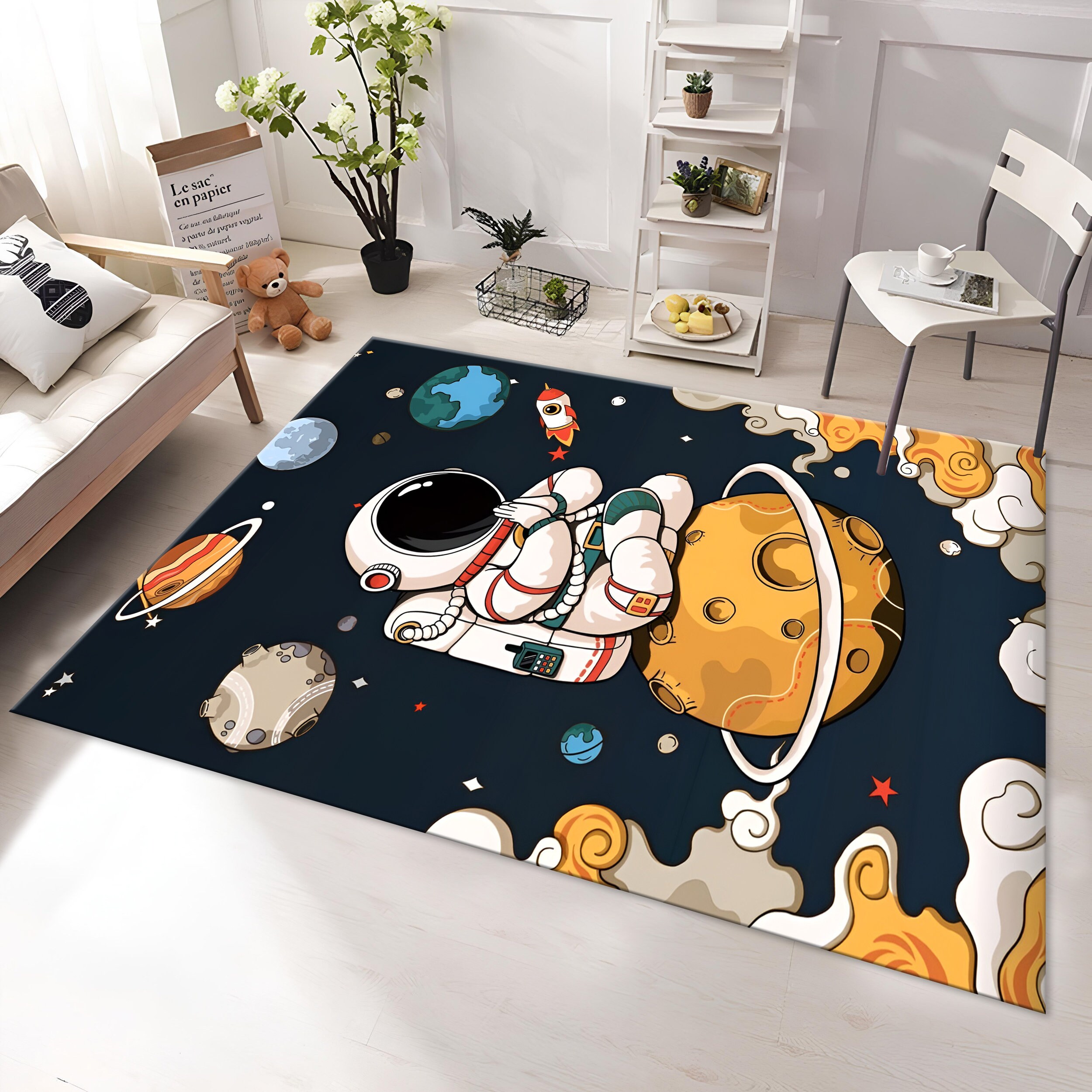 Astronaut Rug, Space Rug, Colorful Rug, Cute Rug, Space Decor,Nursery Rug,Boys Room Rug,Custom Rug,Gift for Kids,Personalized Gifts,Area Rug