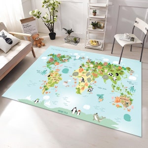 Tiere Karte Teppich,Pädagogik Teppich,Weicher Teppich,Bunter Teppich,Kinder Teppich,Kinderzimmer Dekor,Geschenk für Kinder,Kinderzimmer Teppich,Teppich nach Maß
