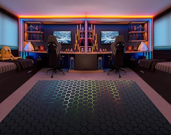 Kleurrijk tapijt, gamerkleed, gametapijt, gametapijt, geometrisch tapijt, gameroomtapijt, neondecor, aangepast tapijt, vloerkleed met neonlook, e-sporttapijt, vloerkleed, gamingcadeaus