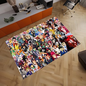 Manga Rug,Kawai Rug,Mixed Anime Rug,Cool Rugs,Colorful Rug,Fantastic Rug,Anime Rug,Anime Decor,Nursery Rug,Custom Rug,Area Rug,Gift for Her