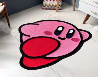 Kirby Game Rug, Cute Rug, Pink Rug, Kirby Rug, Gift for Daughter, Video Game Characters, Kids Room Rug, Area Rug, Tufted Look Printed Rug