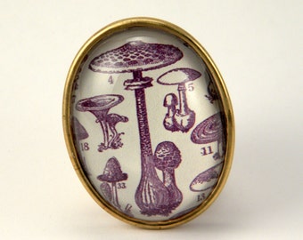 Fungus Among Us Brooch Vintage Mushroom Engraving