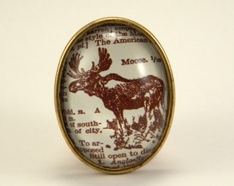 Chocolate Moose Brooch Vintage Dictionary Engraving