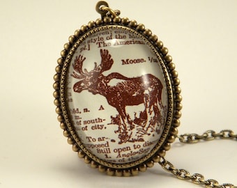 Chocolate Moose Necklace Vintage Dictionary Engraving