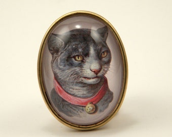 Fancy Feline Vintage Cat Illustration Brooch