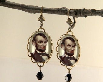 Abe the Babe (The Earrings) Abraham Lincoln vintage inspired brass for all history buffs