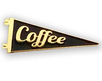 Coffee Pennant Enamel Pin Gold on Black Lapel Pin