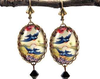 Free Birds Blue Bird Earrings Spring Time Delight