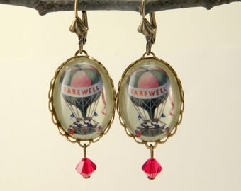 Farewell Hot Air Balloon Earrings Vintage Flying Image