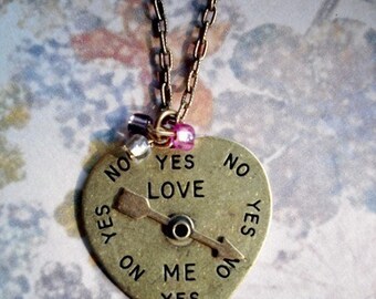 The Love-o-meter vintage brass spinning charm pendant necklace