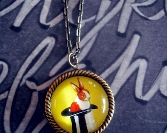 It's in the hat- vintage inspired rabbit in hat magic trick brass cameo pendant necklace