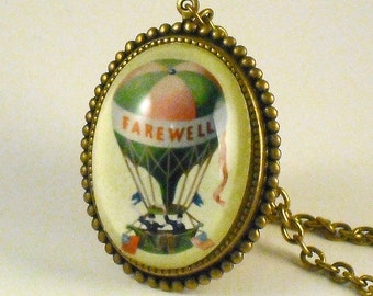 Farewell vintage inspired hot air balloon brass cameo necklace victorian steampunk boho