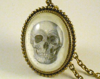 To Be or Not to Be- vintage inspired skull medical engraving cameo necklace