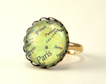 I Love Paris Map Round RIng