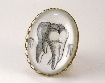 Holy Molars Deluxe vintage inspired large tooth engraving brass coctail ring