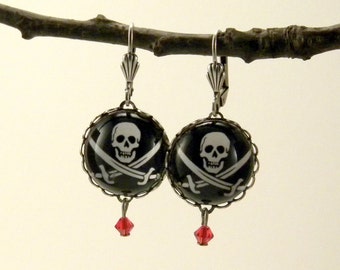 Jolly Roger Pirate Earrings Skull & Cross Bones