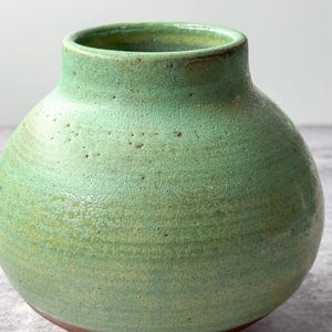 Mottled Green Handmade Pottery Orb Jar Small Round Vessel Vase