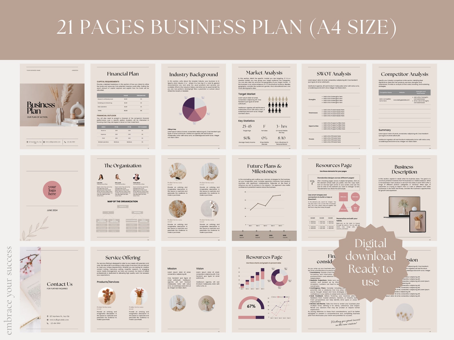 Editable Canva Business Plan Template Professional Startup Planner - Etsy