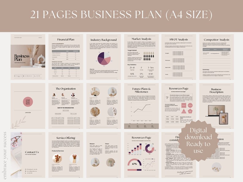 Editable Canva Business Plan Template Professional Startup Planner - Etsy