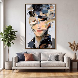 Modern Female Portrait Oil Painting, Abstract Fashion Face Wall Art, Textured Impasto Artwork, Contemporary Home Decor, Statement Piece