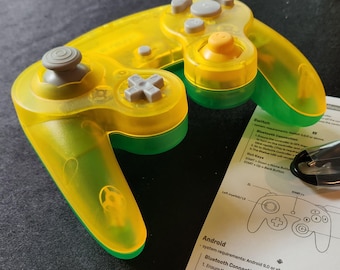 Custom Wireless GameCube Style Controller | 8BitDo Conversion, Hall Effect Joysticks, Translucent Yellow/Green Shell