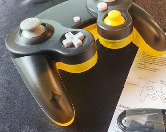 Custom Wireless GameCube Style Controller | Black Yellow Shell, Hall Effect Joysticks, Rumble