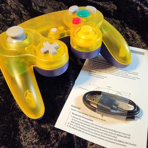 Custom Wireless GameCube Style Controller | 8BitDo Conversion, Hall Effect Joysticks, Translucent Yellow/Indigo Shell