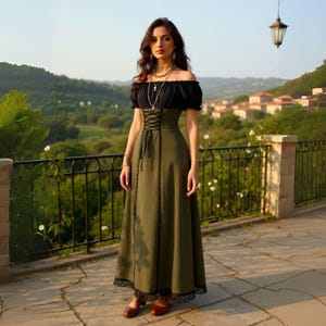 Renaissance Cotton Dress: Lace-Up Corset, Off-Shoulder Fairy Gown