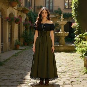 Renaissance Cotton Dress: Lace-Up Corset, Off-Shoulder Fairy Gown