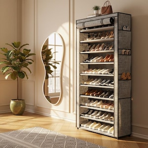 Zapatero organizador de 10 niveles: zapatero multicolor de tela no tejida para entrada, armario y dormitorio.